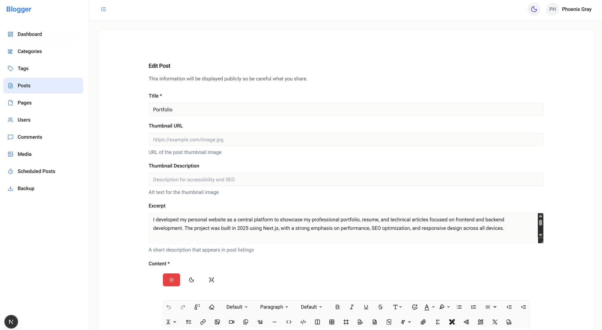 Portfolio admin panel